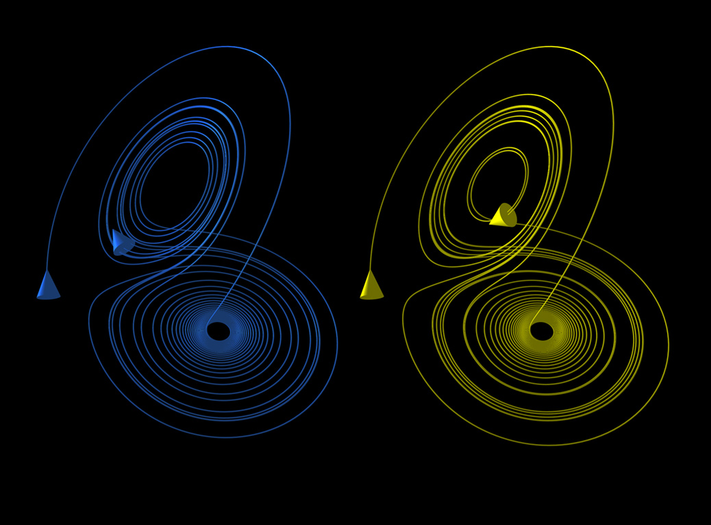 Two slightly different Lorenz attractor orbits